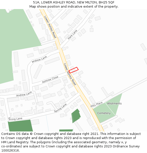 51A, LOWER ASHLEY ROAD, NEW MILTON, BH25 5QF: Location map and indicative extent of plot