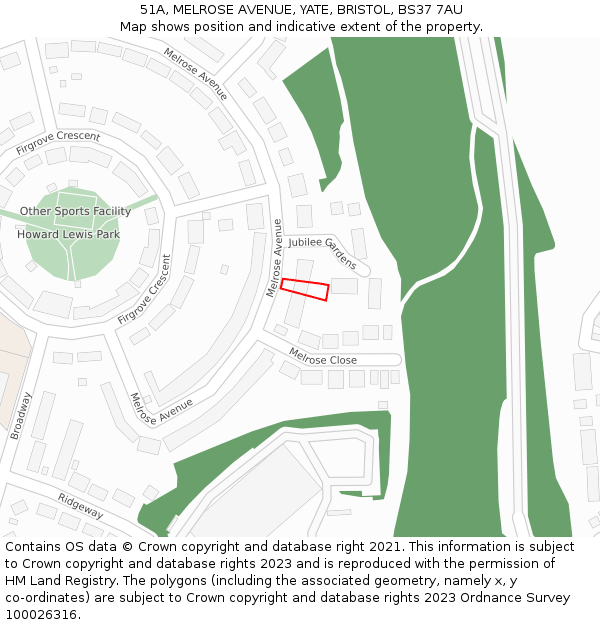51A, MELROSE AVENUE, YATE, BRISTOL, BS37 7AU: Location map and indicative extent of plot