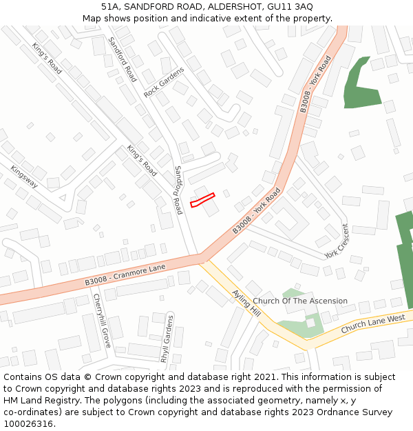 51A, SANDFORD ROAD, ALDERSHOT, GU11 3AQ: Location map and indicative extent of plot