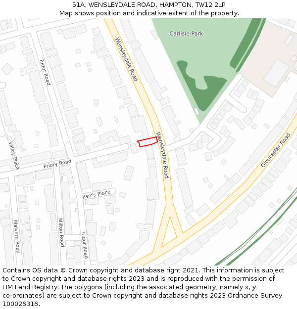 51A, WENSLEYDALE ROAD, HAMPTON, TW12 2LP: Location map and indicative extent of plot