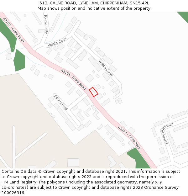 51B, CALNE ROAD, LYNEHAM, CHIPPENHAM, SN15 4PL: Location map and indicative extent of plot