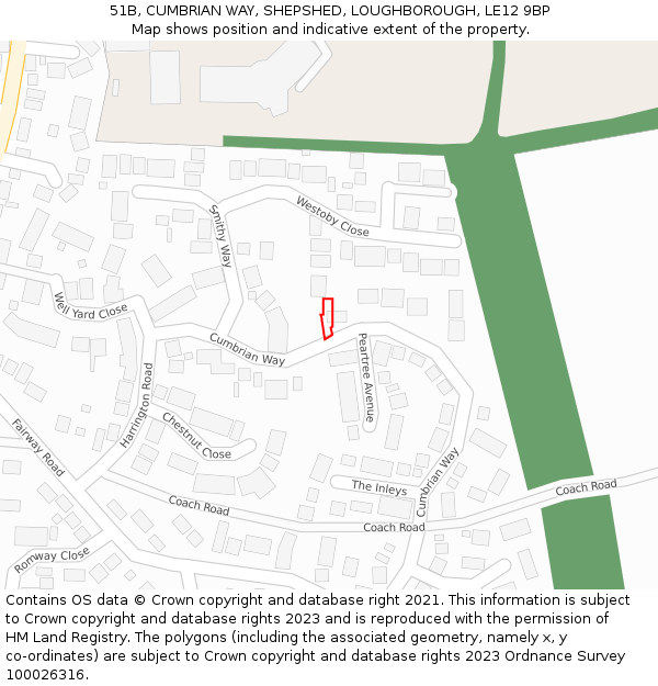 51B, CUMBRIAN WAY, SHEPSHED, LOUGHBOROUGH, LE12 9BP: Location map and indicative extent of plot