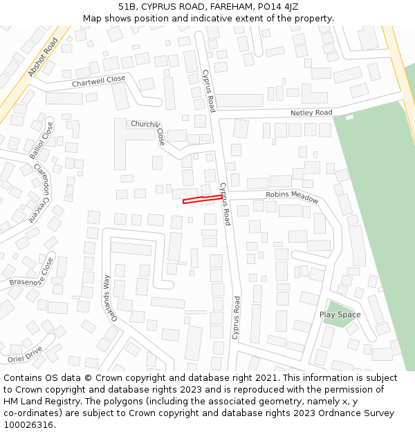 51B, CYPRUS ROAD, FAREHAM, PO14 4JZ: Location map and indicative extent of plot