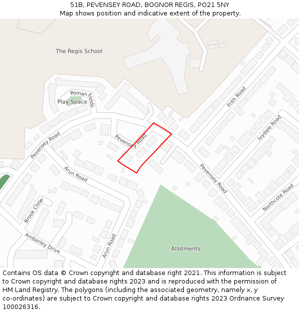 51B, PEVENSEY ROAD, BOGNOR REGIS, PO21 5NY: Location map and indicative extent of plot