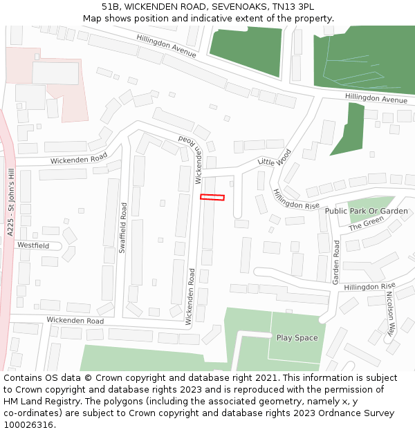 51B, WICKENDEN ROAD, SEVENOAKS, TN13 3PL: Location map and indicative extent of plot