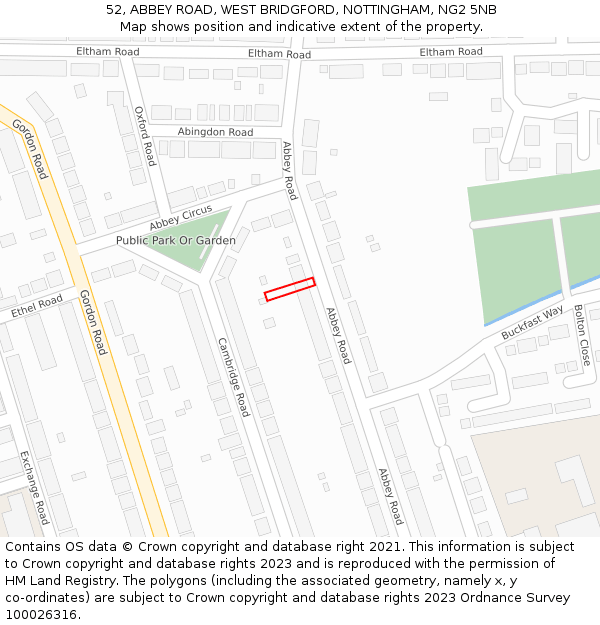 52, ABBEY ROAD, WEST BRIDGFORD, NOTTINGHAM, NG2 5NB: Location map and indicative extent of plot