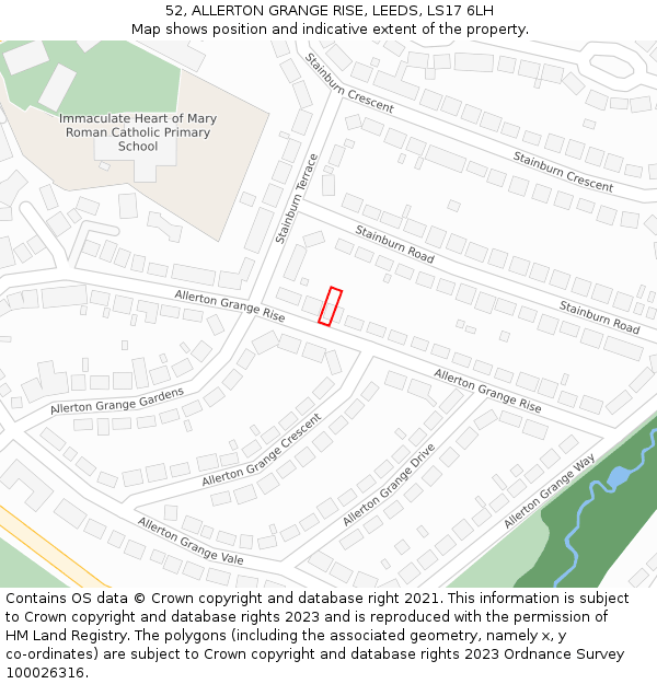 52, ALLERTON GRANGE RISE, LEEDS, LS17 6LH: Location map and indicative extent of plot