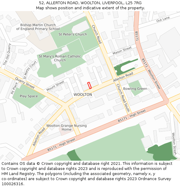 52, ALLERTON ROAD, WOOLTON, LIVERPOOL, L25 7RG: Location map and indicative extent of plot