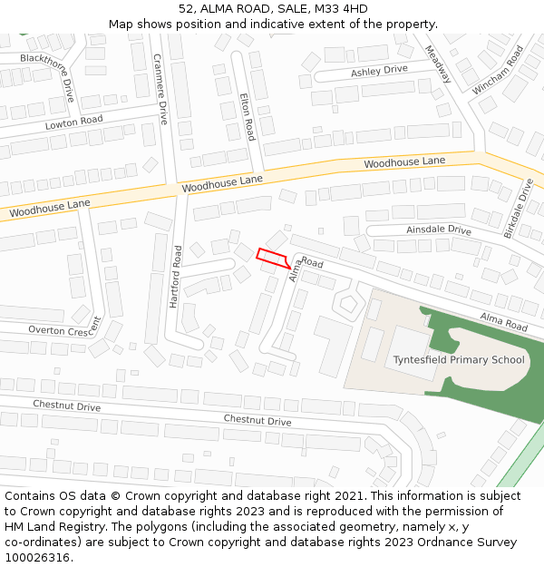 52, ALMA ROAD, SALE, M33 4HD: Location map and indicative extent of plot