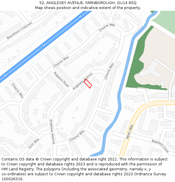 52, ANGLESEY AVENUE, FARNBOROUGH, GU14 8SQ: Location map and indicative extent of plot