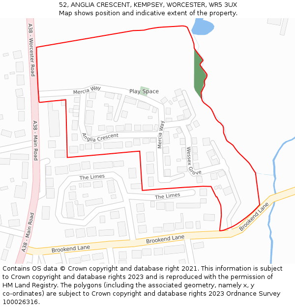 52, ANGLIA CRESCENT, KEMPSEY, WORCESTER, WR5 3UX: Location map and indicative extent of plot