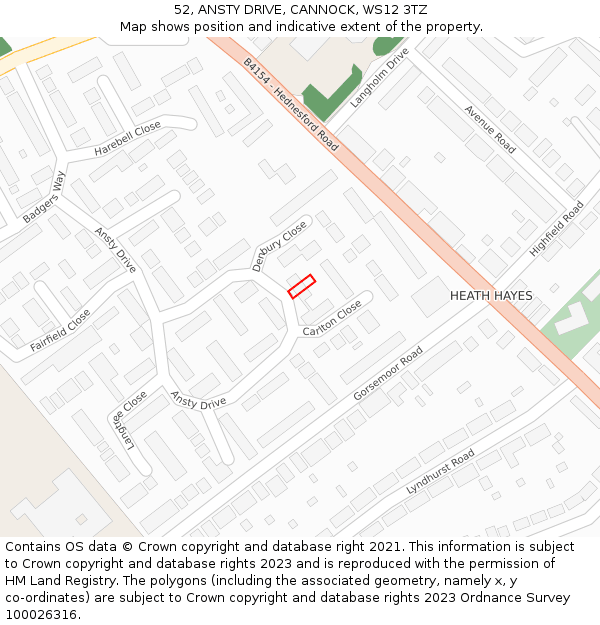 52, ANSTY DRIVE, CANNOCK, WS12 3TZ: Location map and indicative extent of plot