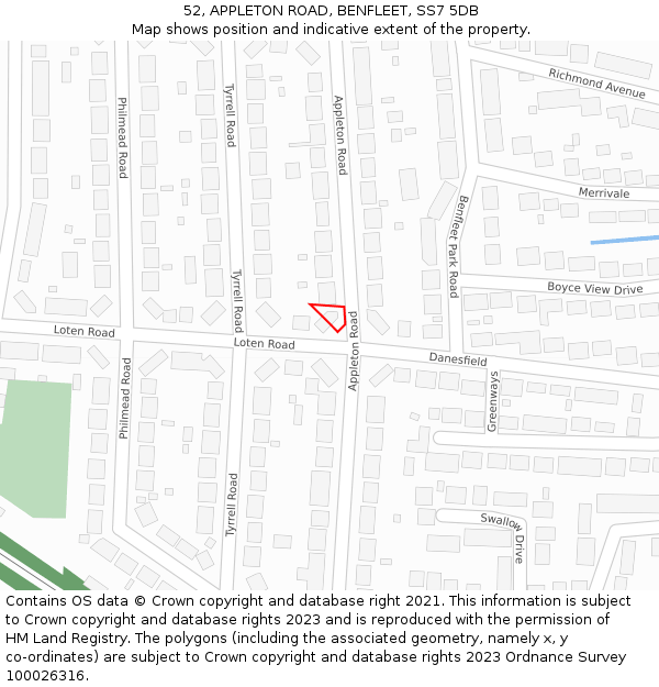 52, APPLETON ROAD, BENFLEET, SS7 5DB: Location map and indicative extent of plot