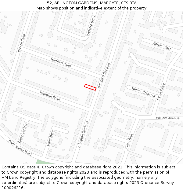 52, ARLINGTON GARDENS, MARGATE, CT9 3TA: Location map and indicative extent of plot