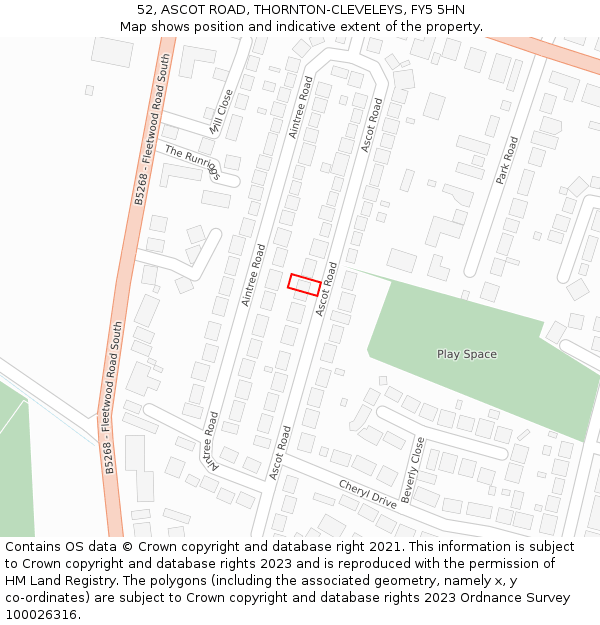 52, ASCOT ROAD, THORNTON-CLEVELEYS, FY5 5HN: Location map and indicative extent of plot