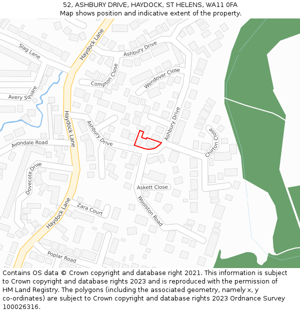 52, ASHBURY DRIVE, HAYDOCK, ST HELENS, WA11 0FA: Location map and indicative extent of plot