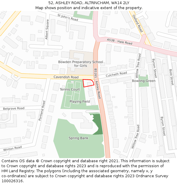 52, ASHLEY ROAD, ALTRINCHAM, WA14 2LY: Location map and indicative extent of plot