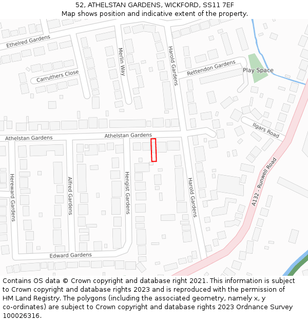 52, ATHELSTAN GARDENS, WICKFORD, SS11 7EF: Location map and indicative extent of plot