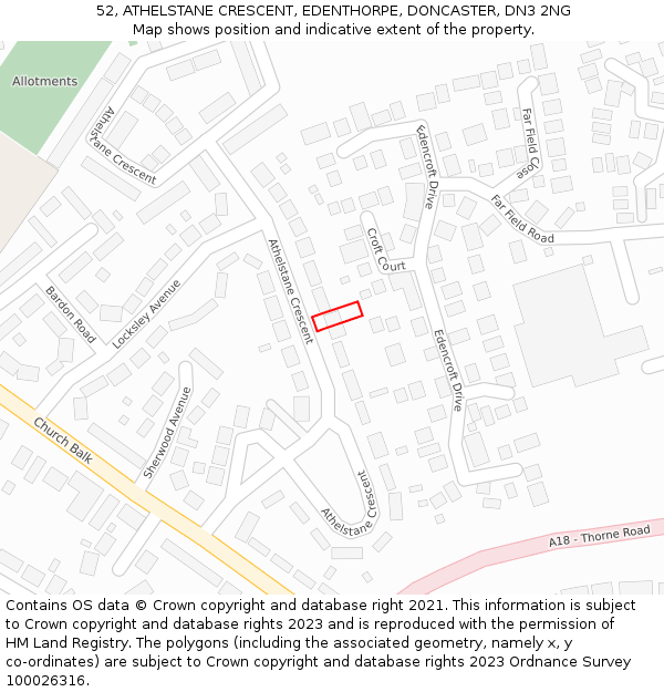 52, ATHELSTANE CRESCENT, EDENTHORPE, DONCASTER, DN3 2NG: Location map and indicative extent of plot