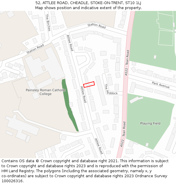 52, ATTLEE ROAD, CHEADLE, STOKE-ON-TRENT, ST10 1LJ: Location map and indicative extent of plot