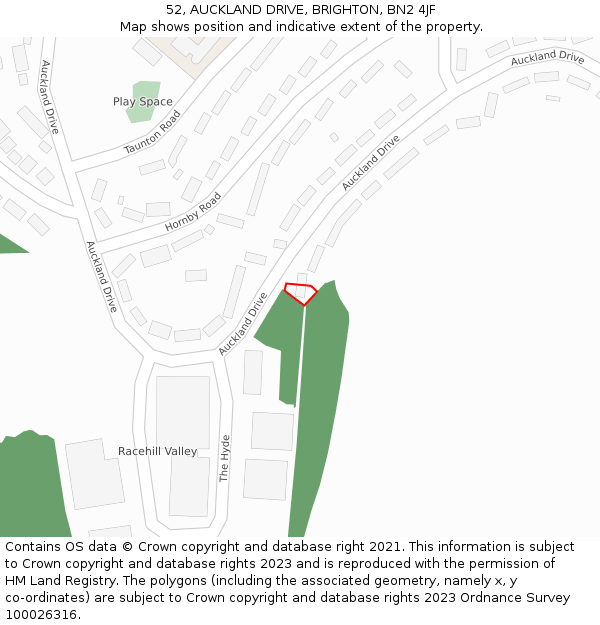 52, AUCKLAND DRIVE, BRIGHTON, BN2 4JF: Location map and indicative extent of plot