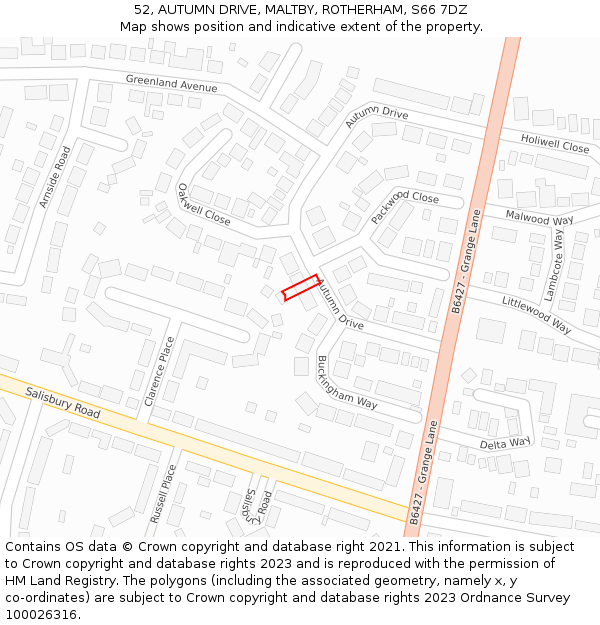 52, AUTUMN DRIVE, MALTBY, ROTHERHAM, S66 7DZ: Location map and indicative extent of plot