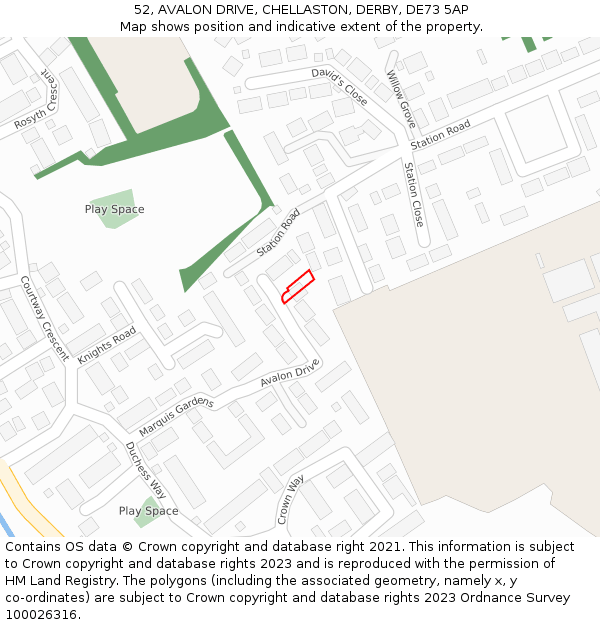 52, AVALON DRIVE, CHELLASTON, DERBY, DE73 5AP: Location map and indicative extent of plot