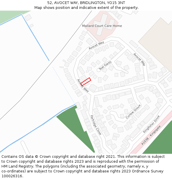 52, AVOCET WAY, BRIDLINGTON, YO15 3NT: Location map and indicative extent of plot