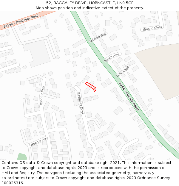 52, BAGGALEY DRIVE, HORNCASTLE, LN9 5GE: Location map and indicative extent of plot