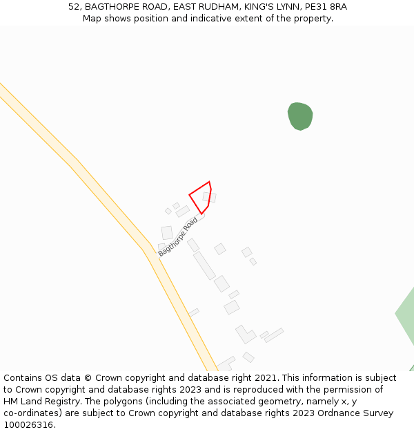 52, BAGTHORPE ROAD, EAST RUDHAM, KING'S LYNN, PE31 8RA: Location map and indicative extent of plot