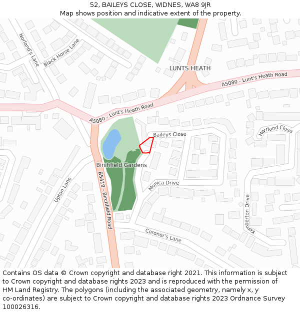 52, BAILEYS CLOSE, WIDNES, WA8 9JR: Location map and indicative extent of plot