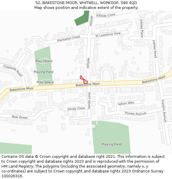 52, BAKESTONE MOOR, WHITWELL, WORKSOP, S80 4QD: Location map and indicative extent of plot