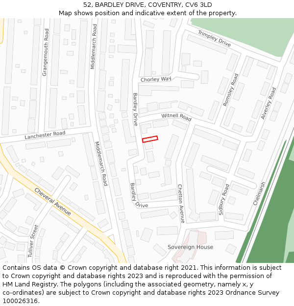 52, BARDLEY DRIVE, COVENTRY, CV6 3LD: Location map and indicative extent of plot