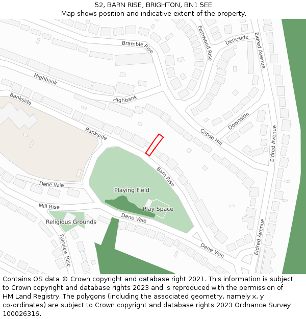 52, BARN RISE, BRIGHTON, BN1 5EE: Location map and indicative extent of plot