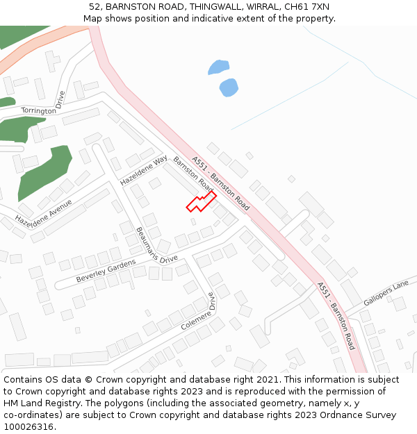 52, BARNSTON ROAD, THINGWALL, WIRRAL, CH61 7XN: Location map and indicative extent of plot
