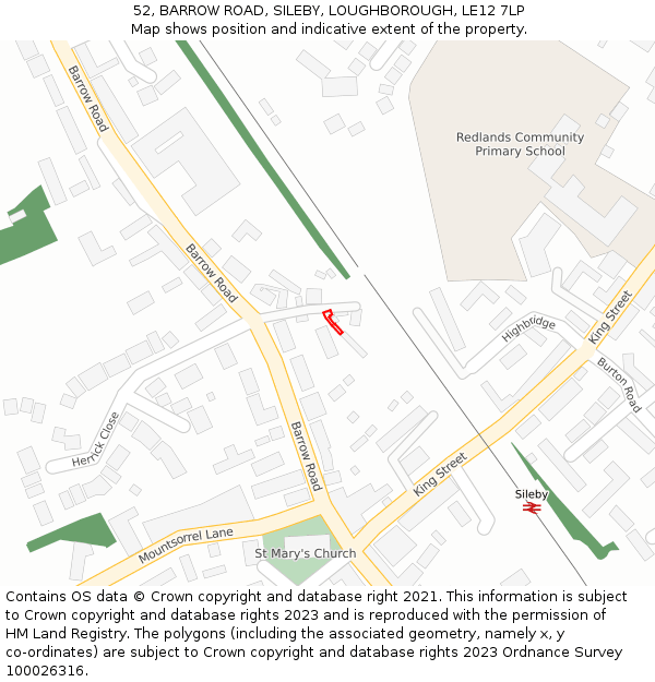 52, BARROW ROAD, SILEBY, LOUGHBOROUGH, LE12 7LP: Location map and indicative extent of plot