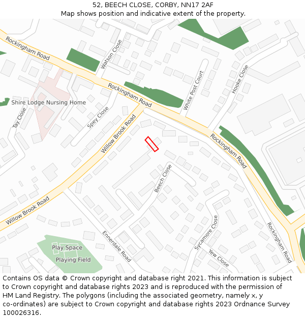 52, BEECH CLOSE, CORBY, NN17 2AF: Location map and indicative extent of plot