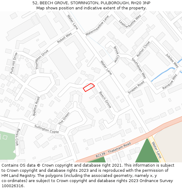 52, BEECH GROVE, STORRINGTON, PULBOROUGH, RH20 3NP: Location map and indicative extent of plot