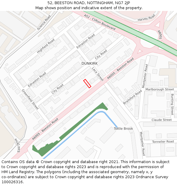 52, BEESTON ROAD, NOTTINGHAM, NG7 2JP: Location map and indicative extent of plot