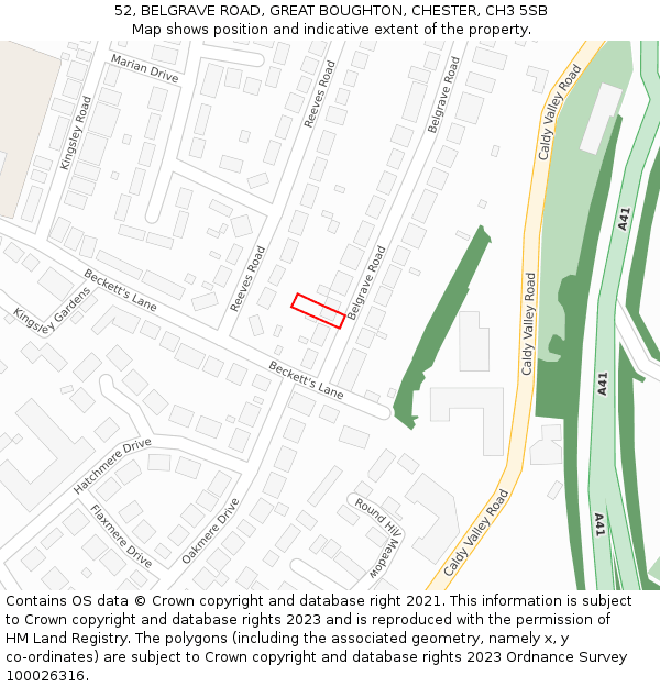 52, BELGRAVE ROAD, GREAT BOUGHTON, CHESTER, CH3 5SB: Location map and indicative extent of plot