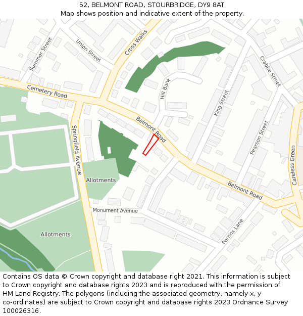 52, BELMONT ROAD, STOURBRIDGE, DY9 8AT: Location map and indicative extent of plot