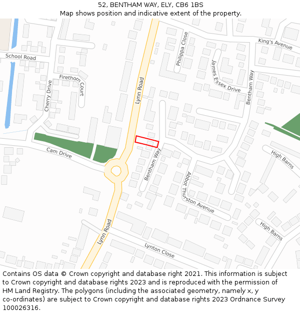 52, BENTHAM WAY, ELY, CB6 1BS: Location map and indicative extent of plot