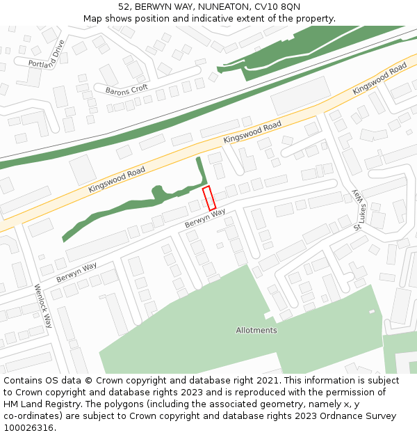 52, BERWYN WAY, NUNEATON, CV10 8QN: Location map and indicative extent of plot