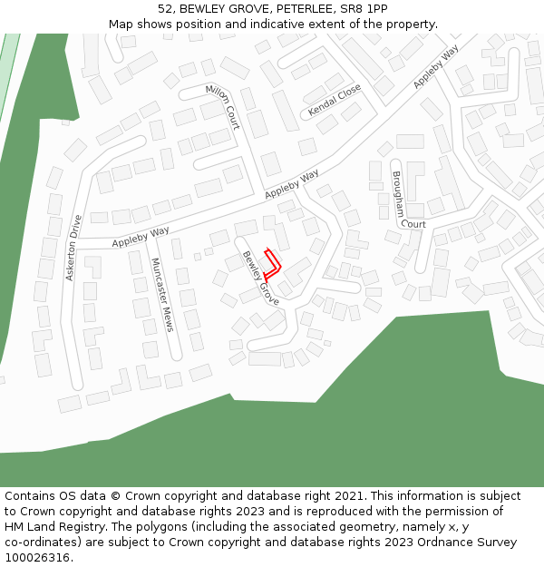 52, BEWLEY GROVE, PETERLEE, SR8 1PP: Location map and indicative extent of plot