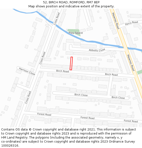 52, BIRCH ROAD, ROMFORD, RM7 8EP: Location map and indicative extent of plot