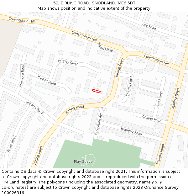 52, BIRLING ROAD, SNODLAND, ME6 5DT: Location map and indicative extent of plot