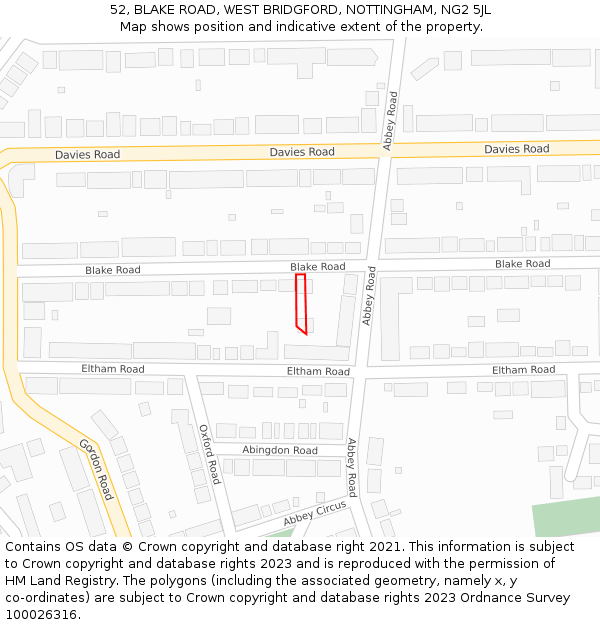 52, BLAKE ROAD, WEST BRIDGFORD, NOTTINGHAM, NG2 5JL: Location map and indicative extent of plot