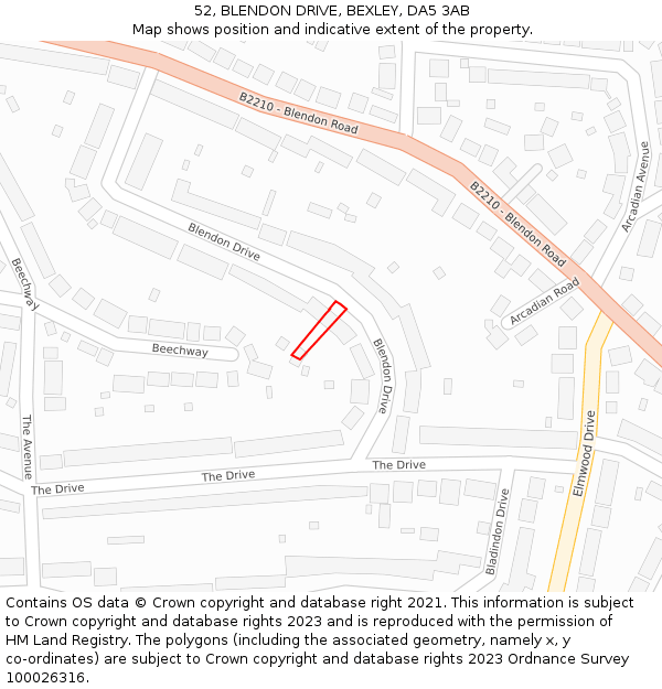 52, BLENDON DRIVE, BEXLEY, DA5 3AB: Location map and indicative extent of plot