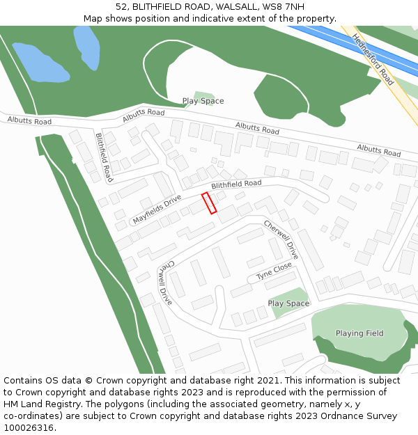 52, BLITHFIELD ROAD, WALSALL, WS8 7NH: Location map and indicative extent of plot