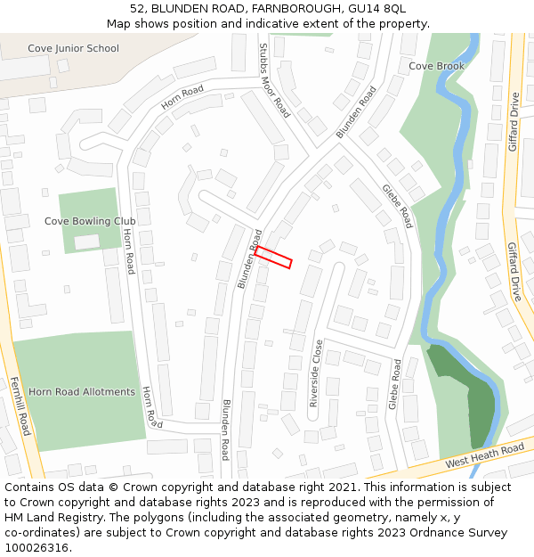 52, BLUNDEN ROAD, FARNBOROUGH, GU14 8QL: Location map and indicative extent of plot